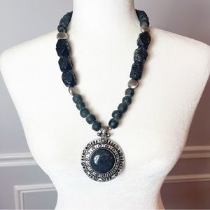 Vintage Lava Stone Chunky Pendant Necklace